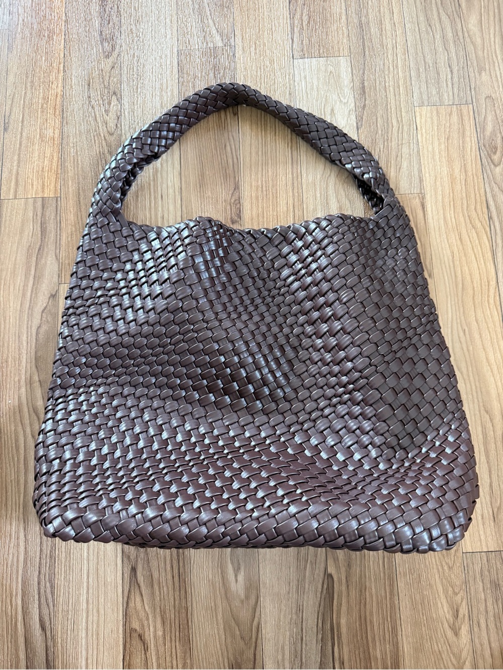 Woven Leather Hobo Bag - Brown